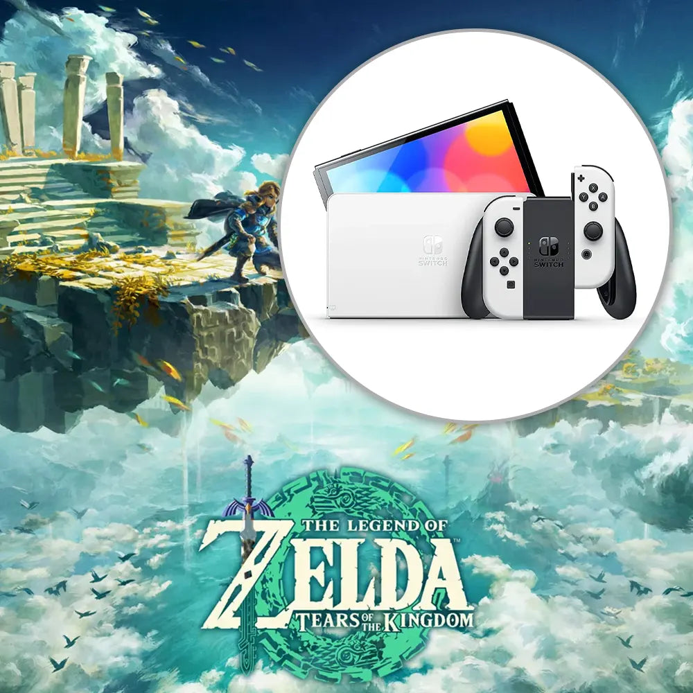 PACK CONSOLA NINTENDO SWITCH OLED BLANCO + VIDEOJUEGO ZELDA TEARS OF THE KINGDOM SWITCH + MICA GLASS PARA SWITCH