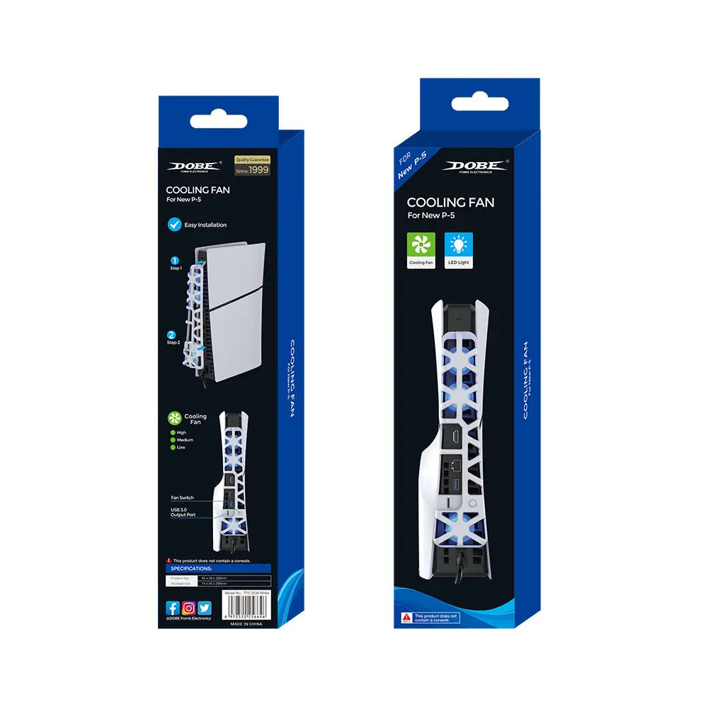 COOLER PARA PS5 SLIM LUZ AZUL COOLING FAN DOBE TP5-3538 BLANCO