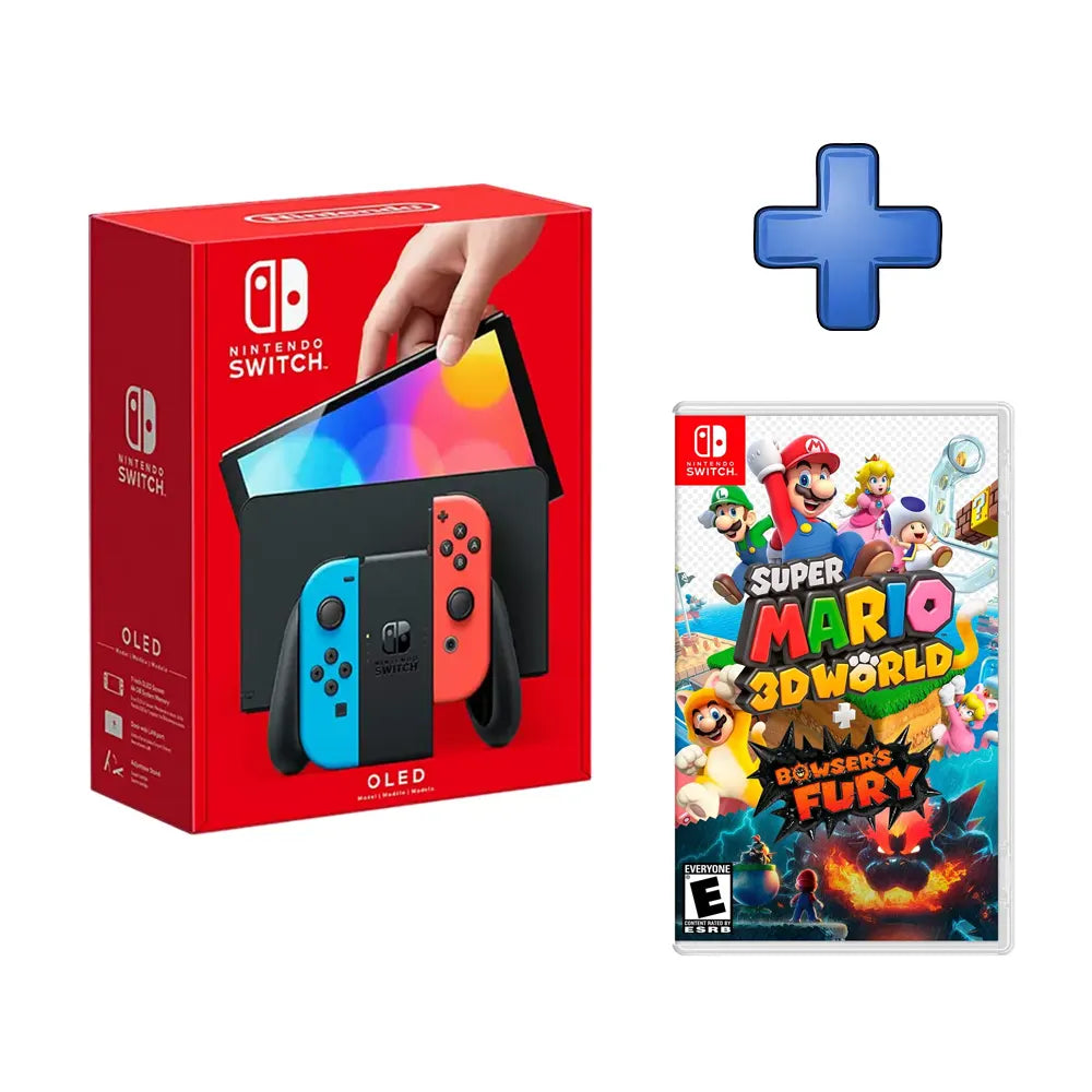 PACK CONSOLA NINTENDO SWITCH OLED NEON + VIDEOJUEGO MARIO 3D WORLD + BOWSER FURY