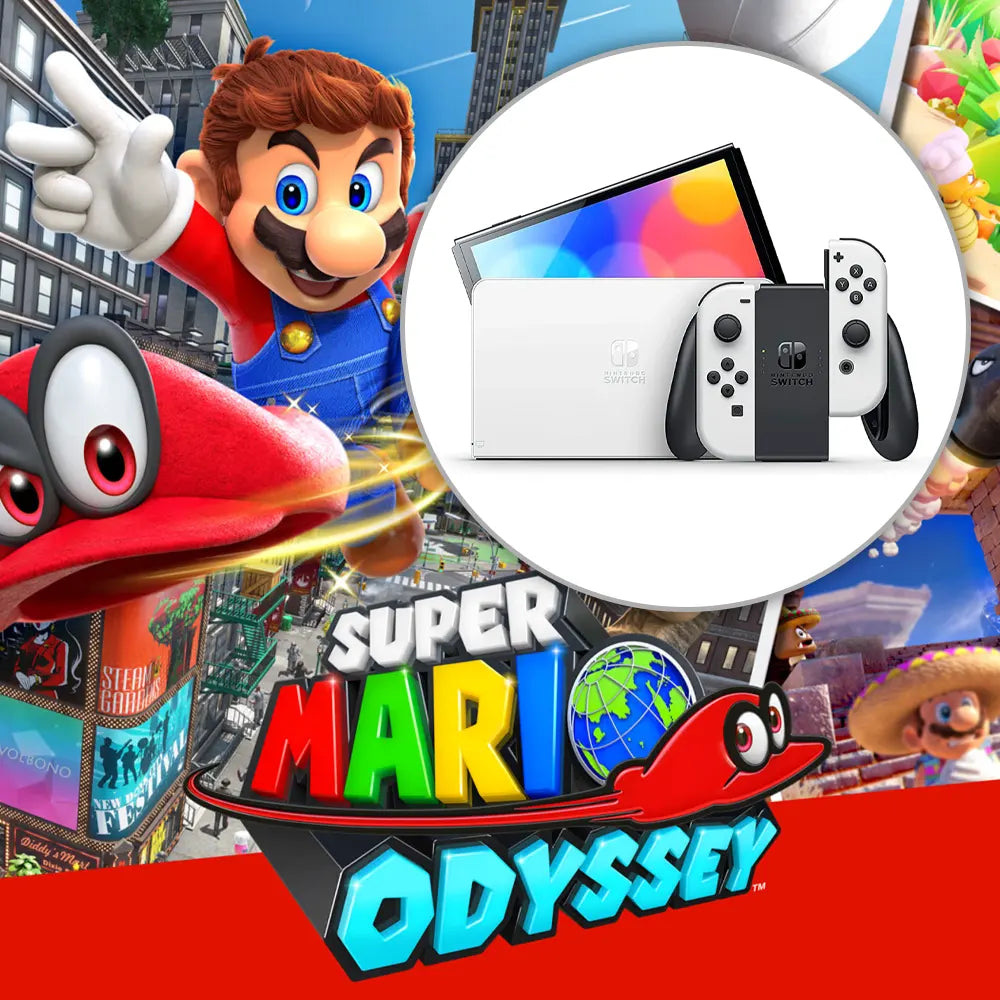 PACK CONSOLANINTENDO SWITCH OLED BLANCO + VIDEOJUEGO SUPER MARIO ODYSSEY + MICA GLASS PARA SWITCH