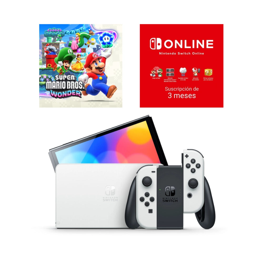 NINTENDO SWITCH OLED BLANCO - SUPER MARIO BROS WONDER + MEMBRESÍA