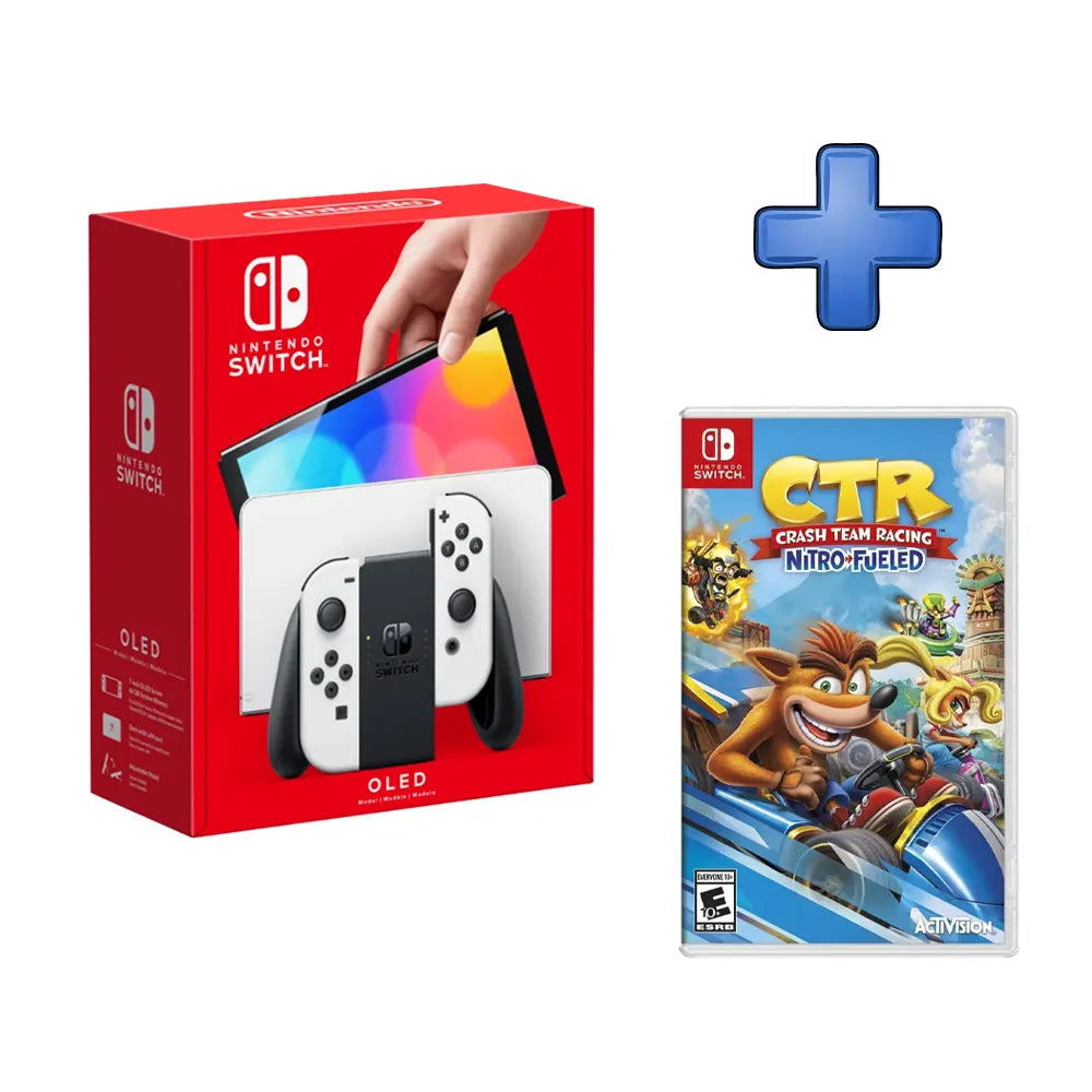 PACK CONSOLA NINTENDO SWITCH OLED BLANCO + VIDEOJUEGO CRASH CTR NITRO FUELED