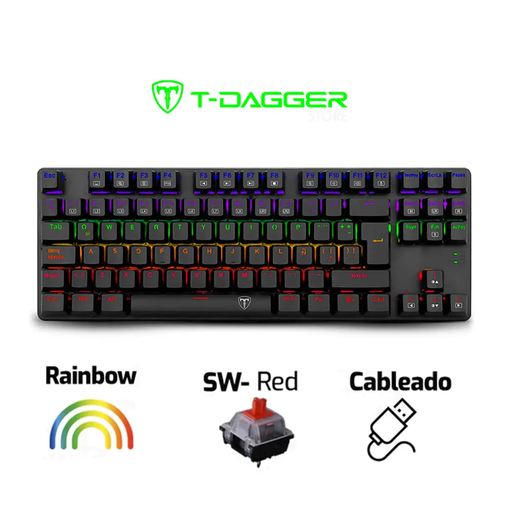 TECLADO T-DAGGER BORA BLACK RETROILUMINACION RAINBOW SWITCH RED